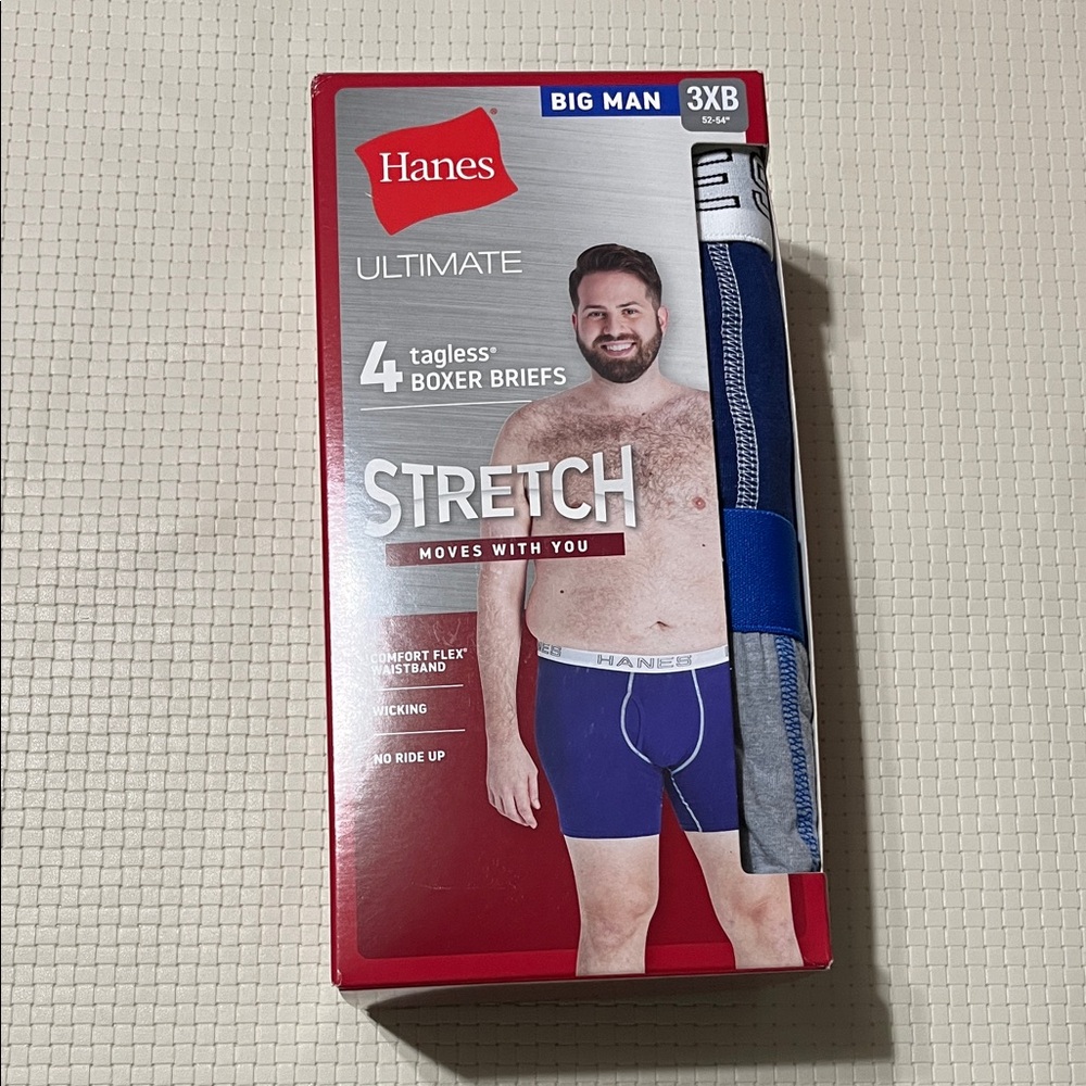 New Box Big Man 3XB Hanes Ultimate Stretch Boxer Briefs - 4‎ Pack